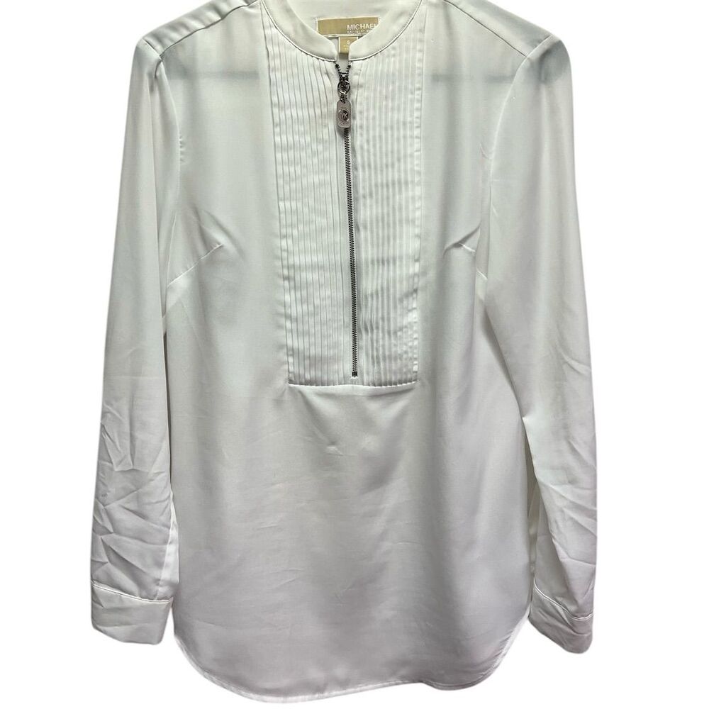 Michael Kors Women's White Long Sleeve Blouse Size S Pleated Business Casual